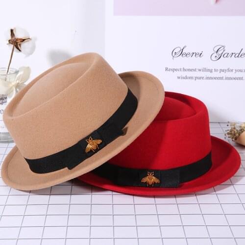 Hat autumn and winter ladies pure wool jazz hat fashion bee accessories woman hat womens hats fashionable