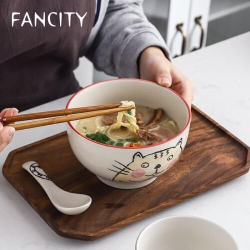 FANCITY Cute super cute Japanese bowl, household ceramic rice bowl, retro noodle bowl