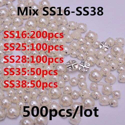 TPSMOC 4mm 5mm 6mm 7mm 8mm 10mm Silver Plating Ivory Color pearl Beads, Sew On Rhinestones DIY for Garment Jewelry Sew on Pearl