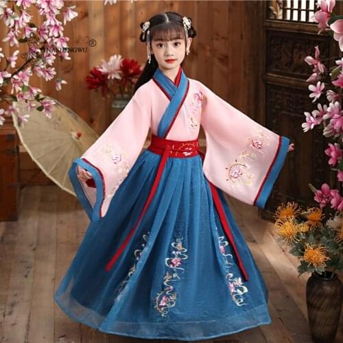 Ancient Hanfu Girls Oriental Chinese Costume Kids Traditional Chinese Dress Children Fairies Tang Dynasty Stage Performance Wear