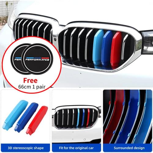 Tricolor 3D Car Front Grille Trim Strips Cover Motorsport Stickers For BMW 1 3 5 Series X1 X3 X5 E46 E90 E60 F30 G30 Accessories