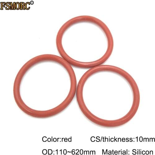 10mm Thickness Silicon Rubber O-ring Sealing OD 110mm~620mm Red Heat Resistance O Ring Seals Gaskets/Food Grade Seals no poison
