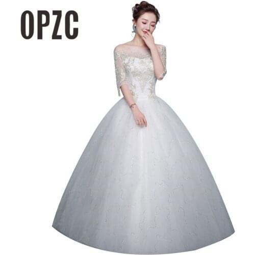 Vintage Ball Gown Boat Neck Wedding Dress 2020 New Fashion Lace Half Sleeve Champagne Appliques Custom Plus Size Bridal Dress