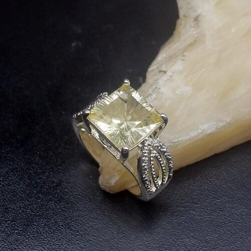 Gemstonefactory Jewelry Big Promotion Single Unique 925 Silver Royal Yellow Citrine Women Men Gifts Band Rings 8# 20212858