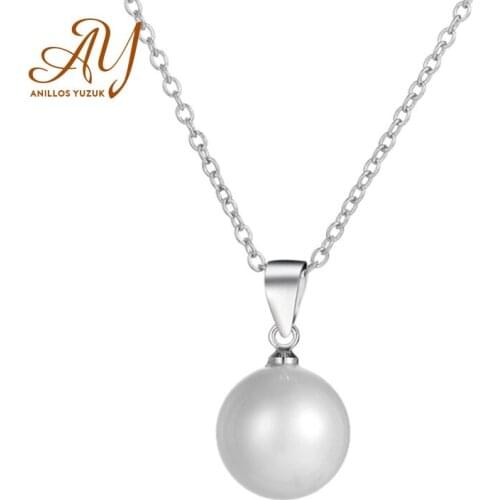 Aneis Bagues 925 Solid Sterling Silver Round Pearls Wedding Engagement Pendent Necklace With Chain Fine Jewelry Wholesale