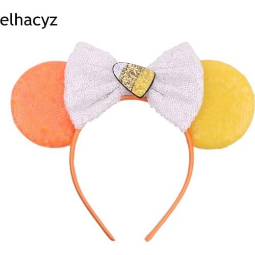 1PC New Halloween 3.3'' Glitter Sequins Mouse Ears Hairband Headband Girls Boutique Kids Halloween Headwear Hair Accessories