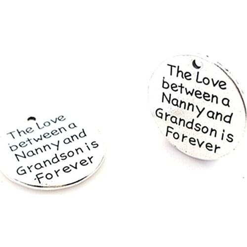 10 pcs 25mm letter printed the love between nanny and grandson is forever massage pendant charms for jewelry