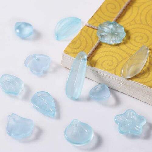 10pcs Jelly Blue Glass Painted Petal Beads Czech Crystal Beads Charms Pendant for Jewelry Making Necklaces Earrings