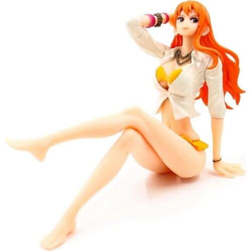 10CM One Piece Japanese Anime Peripheral Sexy Nami Action Figure Model Toy Sitting Position Cartoon Doll