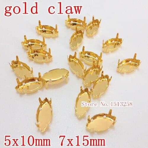 1000pcs 7x15mm 5x10mm navette marquise/MS MARQ metal claw setting 4 holes Gold color for setting fancy crystal rhinestones