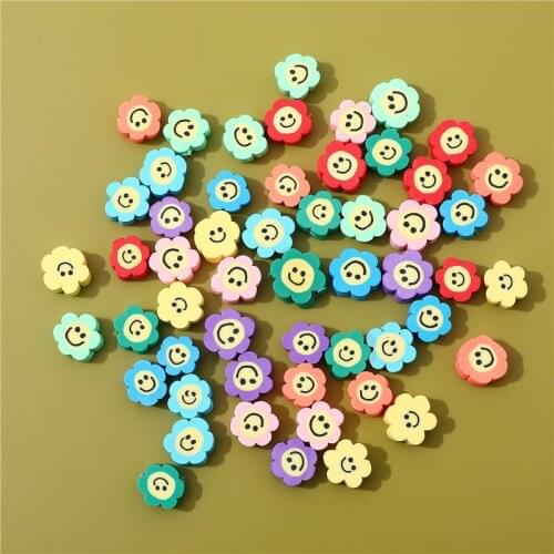 200pcs/lot color Smiley face pattern print cartoon flowers shape fimo florals clay beads diy jewelry earring/bracelet accessory
