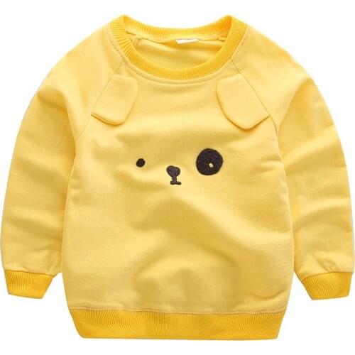 2019 new Spring autumn children sweatshirts 3D cartoon bear tops Boys girls pure cotton T-shirt Baby clothing kids pure color
