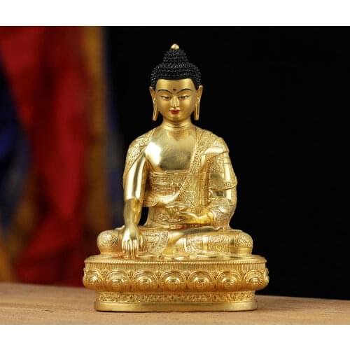 21CM large -High-grade gold gilding Buddha brass statue HOME family effective protection Tibetan Nepal Sakyamuni Buddha statue