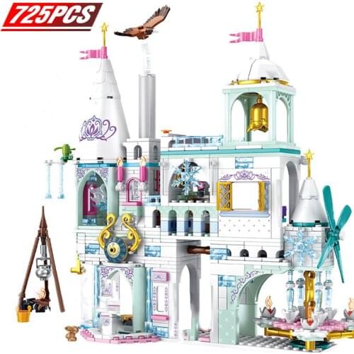 4pcs/lot Frozen Princess Magical Ice Snow Eagle Castle Bell Tower house Building Blocks Kit Bricks Classic Movie Model Kids Toys