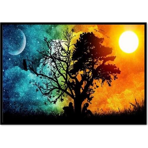 New DIY diamond painting sunset tree 5D full round rhinestone cross stitch hand embroidery living room wall decoration painting