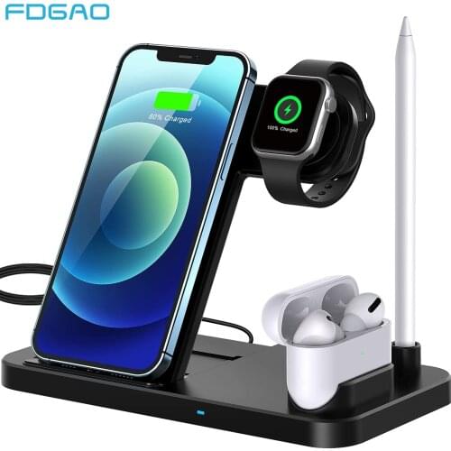 FDGAO 4 in 1 Wireless Charger Stand Qi for iPhone 12 11 XS XR XS 8 Apple Watch 6 SE 5 4 3 Airpods Pro Fast Charging Dock Station