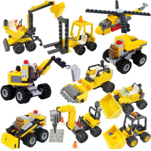 Locking High-Tech Car Engineer Drilling Roller Forklift Navvy Building Blocks Toys for Children Compatible City Car Kids Gifts