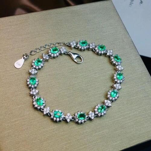 Fashion grace round Diana Natural green emerald Bracelet Natural gemstone Bracelet S925 silver women party gift fine Jewelery