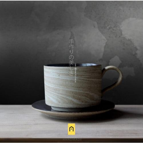 Brand 100% handmade pottery coffee cups and mugs Japan brief style with tray creative natural milk tea ceramic mug with handgrip