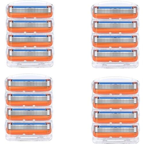 16pcs/pack Razor Blade For Men Face Care Shaving Safety,5layers Stainless Steel Shaver Cassette Fit Gillettee Fusione