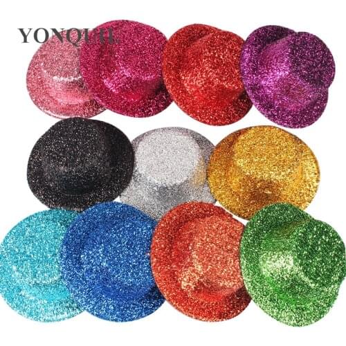 13CM Hen Party Felt Glitter Mini Top Hat Shining Fascinator Hat Base DIY Kid Blingling Hat Accessories 11Colors 24PCS/LOT SYB22