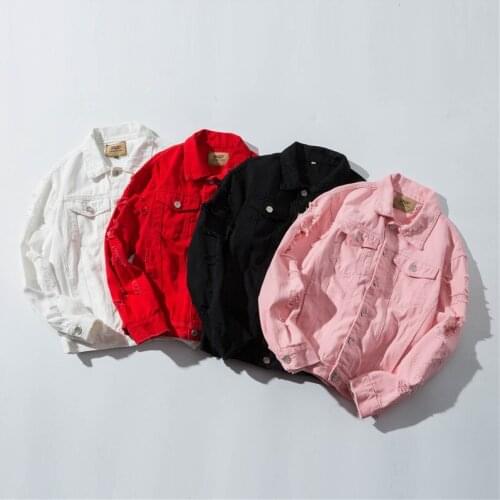 Men Fashion Street Style Slim Fit Distressed Ripped Multi-Colors Jean Coat Trucker Denim Jacket With Holes