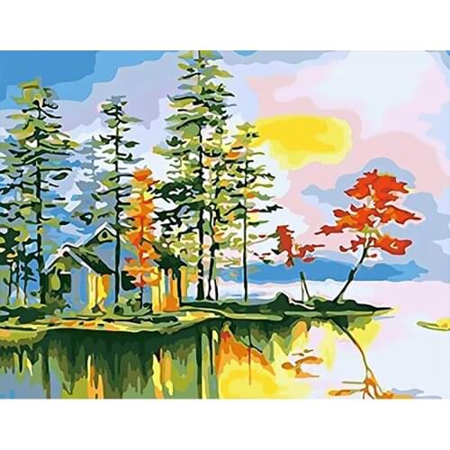 Tree Landscape Painting By Numbers For Adults DIY Kits HandPainted On Canvas With Framed Oil Picture Drawing Coloring By Number