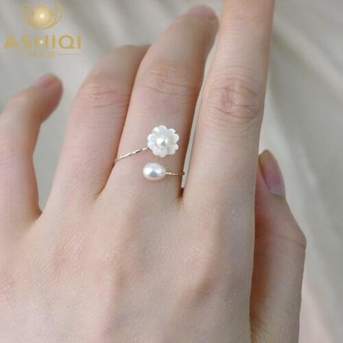 Natural Freshwater Pearl 925 Sterling Silver Ring Fashion Natural Shell Flower Women New Gift