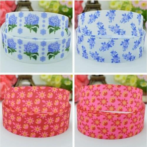 SUPWRF 16 22mm 38 50 75mm Flowers Pink blue Printed grosgrain ribbon hairbow DIY hair accessories decoration 50 Yards B0929