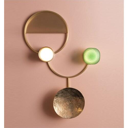 Creative Copper Glass Shop Corridor Aisle Wall lamp Bedroom Bedside Creative Designer Background Home Wall Light WA040