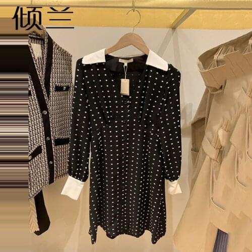 Patads light luxury French minority dress spring and summer commute temperament gentle wave point dress