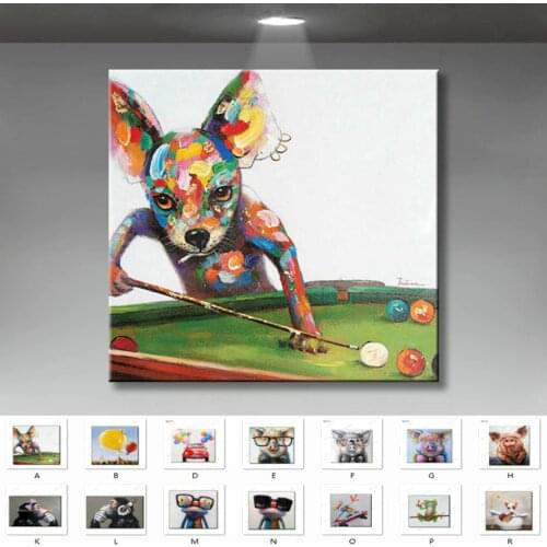 Hot sale cute animals dog hand-painted canvas oil paintings wall art picture for living room childrens room Home decor unframed