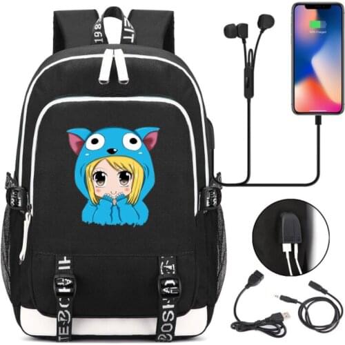 Fashion Fairy Tail USB Backpacks Boy Girl Book School Bag Women Teenagers Men Laptop Travel Bags