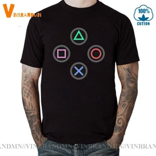 Play with Play Station Controller Buttons Tees men Short Sleeve Funny PS Logo T-shirt PS1/PS2/PS3/PS4/PS5 Gaming Tee