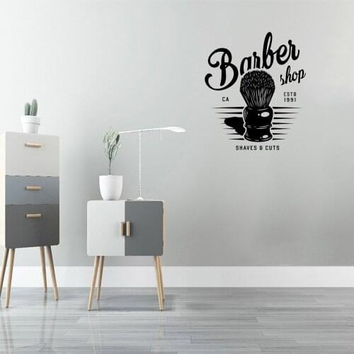 Barbershop Wall Sticker For Shop Barber Vinyl Sticker Shave Scissors Haircut Wall Decor Barber Wall Art Murals Revocable ph869