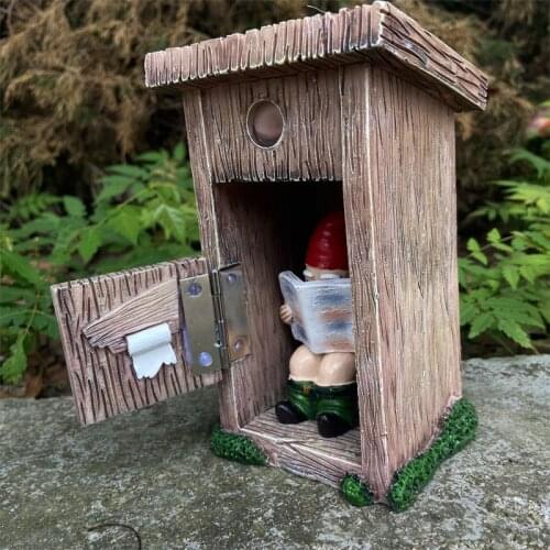 Resin Naughty Gnome Dwarf Garden Decoration Dwarf Reading The Newspaper The Toilet Is Not Closed Creative Garden Statues Crafts