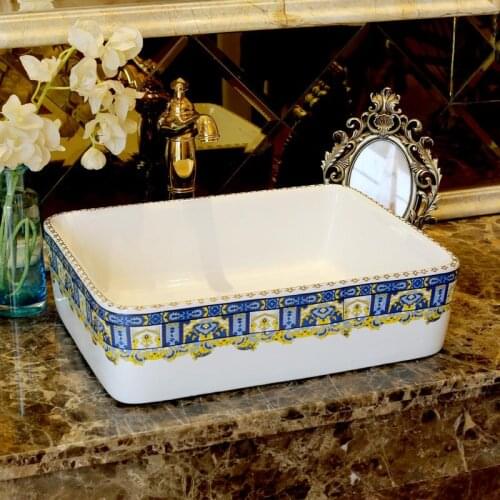 Rectangular shape Europe style china washbasin sink Jingdezhen Art Counter Top ceramic bathroom sink bathroom vessel sink black