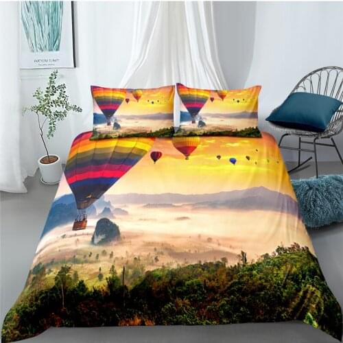 Luxury 3D Hot Air Balloon Print 2/3Pcs Travel Style Bedding Set Comfortable Duvet Cover Pillowcase Home Textile Queen/King Size
