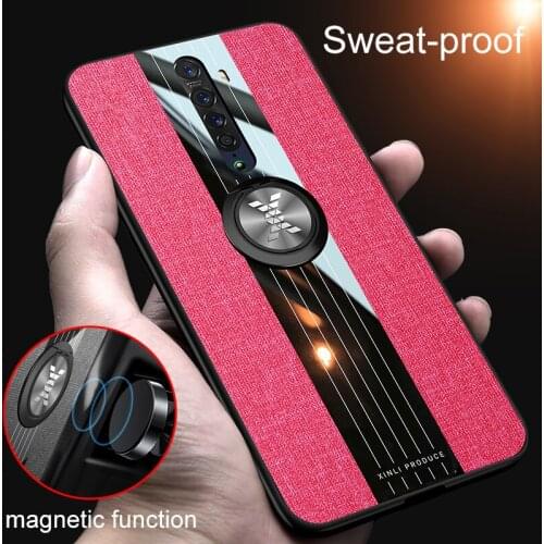 Luxury Cloth Phone Case for OPPO Reno 2 2Z 2F Z F Reno2 Reno2Z Reno2F Full Protection Leather Cover with Magnetic Ring Car Stand