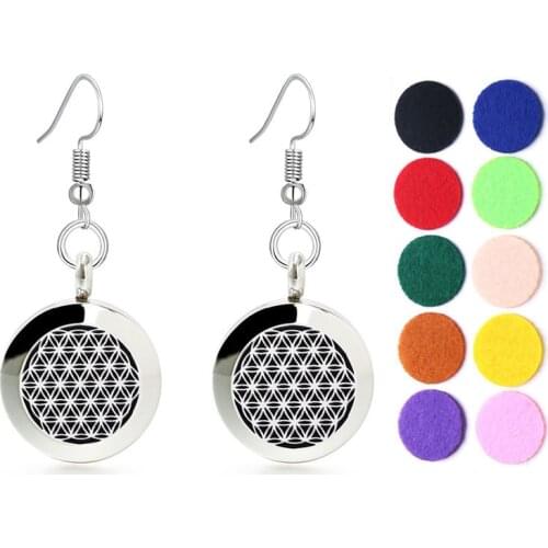Tree of Life 316L Stainless Steel Earrings For Women Perfume Jewelry Essential Oil Diffuser Locket Dangler Aromatherapy Eardrop