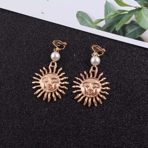 JIOFREE New bohemian style simulated pearl sun Clip on Earrings Without Piercing for Girls Party Needn't Ear Hole jewelry