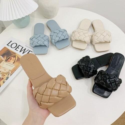 Chic Women Slippers 2021 Hot Women Weave Slippers Flat Shoes Fashion Leisure Shoes Blue Beach Shoe Charm Office Women Slippers