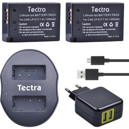 Tectra 2Pcs LP-E17 Battery + USB Dual Charger& AC Adapter for Canon EOS 200D 750D 760D 800D 8000D M3 M5 Rebel T6i T6s KISS X8i