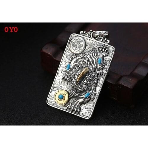 2021 new s925 sterling silver vintage Thai silver personality auspicious cloud six-character mantra Pixiu domineering tag pendan