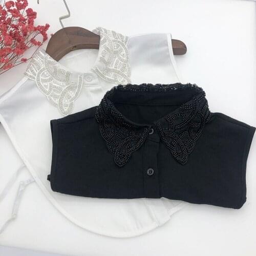 Women Shirt False Collar Handmade Bead Detachable Fake Collar Fashion Lapel Blouse Top Vestidos Tie Clothes Accessories
