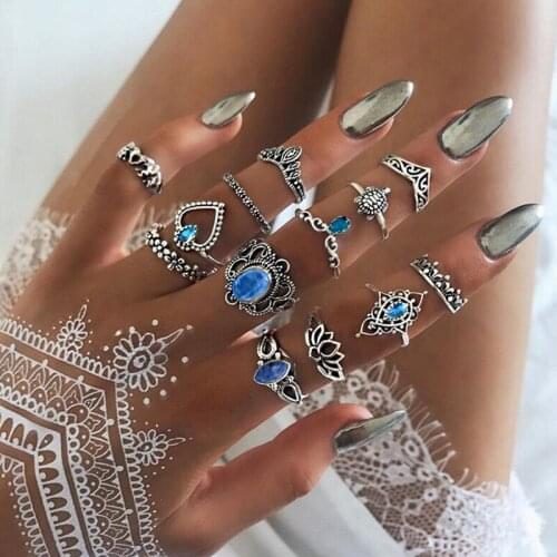 ZV New Set Ring For Women Personality Retro Hollow Lotus Crown Rings Heart Turtle Elephant Jewelry Not Allergic Girlfriend Gift