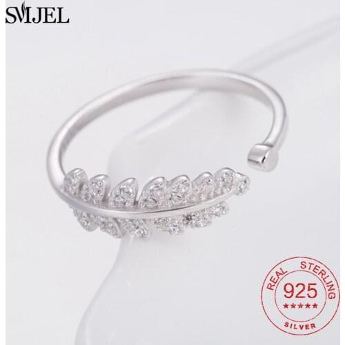 Bohemian Vintage 925 Sterling Silver Leaf Rings for Women Bijoux Gift Female Adjustable Finger Rings Feather Anillos Wholesale