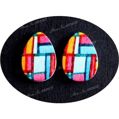 13x18mm Geometry Tear Drop Shape Painted Wood Laser Cut Cabochon to make DIY Rings, Earrings, Brooch, Necklace pendant