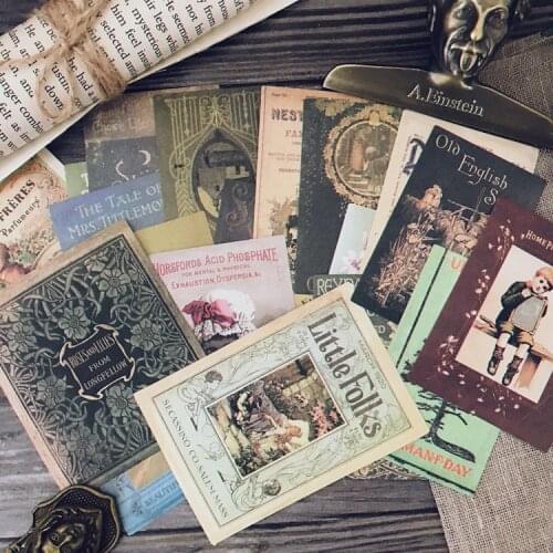 21PCS DIY Scrapbook Vintage Old Book Cover with BackGlue Material Sticker Diary Project Happy Plan Decoration Background Sticker