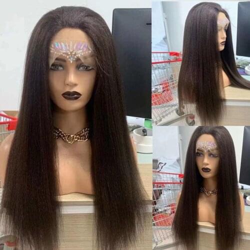 26''180%Hair Black Color Synthetic Hair Lace Front Wigs with Natural Hairline Long Yaki Straight Cosplay Glueless Lace Wigs